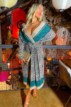 Always Be You - Green Beige Leopard Pleated Midi Dress