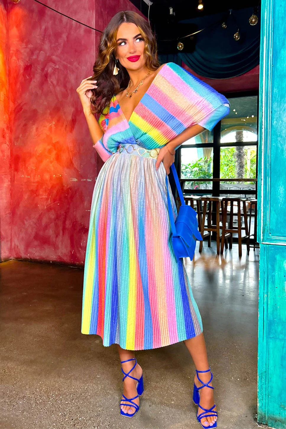 Always Be You - Rainbow Stripe Pleated Midi Dress 1 Always Be You - Rainbow Stripe Pleated Midi Dress