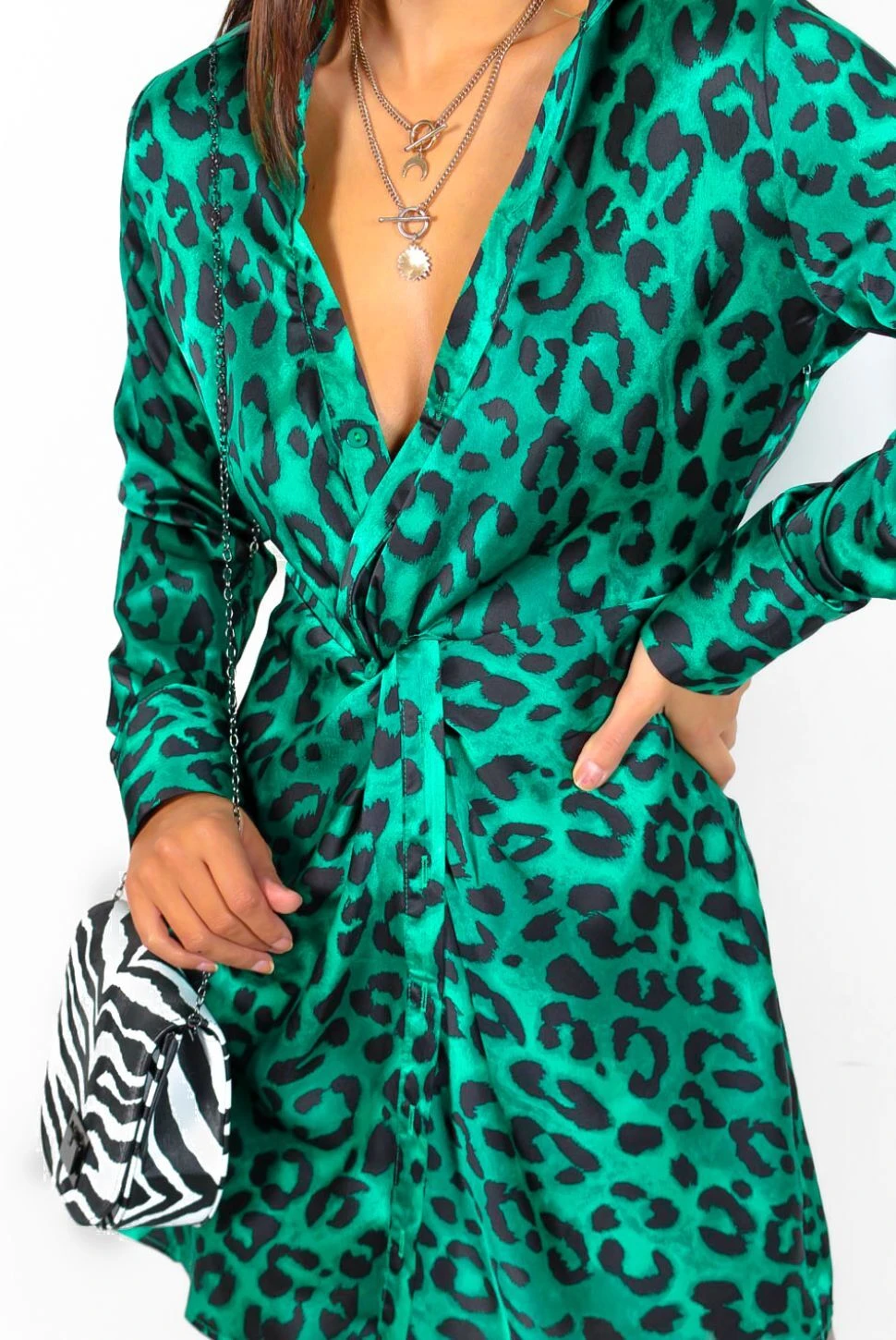 Always A Twist - Forest Leopard Satin Mini Shirt Dress 2 Always A Twist - Forest Leopard Satin Mini Shirt Dress - Image 2