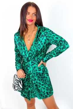 Always A Twist - Forest Leopard Satin Mini Shirt Dress 8 Always A Twist - Forest Leopard Satin Mini Shirt Dress -Glamoros Clothing Shop AlwaysATwist ForestLeopardSatinMiniShirtDress 6