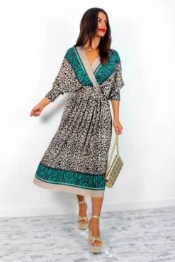 Always Be You - Green Beige Leopard Pleated Midi Dress 13 Always Be You - Green Beige Leopard Pleated Midi Dress -Glamoros Clothing Shop AlwaysBeYou GreenBeigeLeopardPleatedMidiDress3