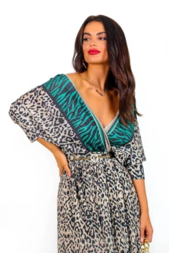 Always Be You - Green Beige Leopard Pleated Midi Dress 10 Always Be You - Green Beige Leopard Pleated Midi Dress -Glamoros Clothing Shop AlwaysBeYou GreenBeigeLeopardPleatedMidiDress5