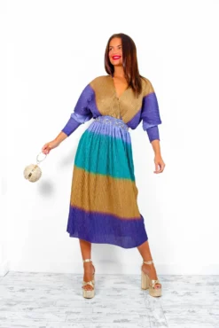 Always Be You - Purple Bronze Pleated Midi Dress -Glamoros Clothing Shop AlwaysBeYou PurpleBronzePleatedMidiDress 2