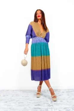 Always Be You - Purple Bronze Pleated Midi Dress