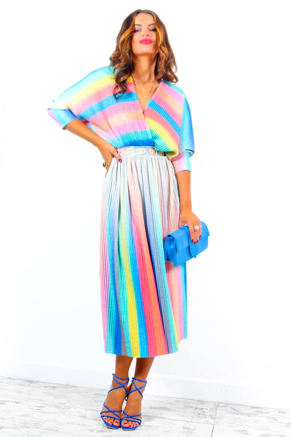 Always Be You - Rainbow Stripe Pleated Midi Dress 4 Always Be You - Rainbow Stripe Pleated Midi Dress - Image 4