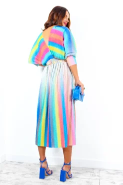 Always Be You - Rainbow Stripe Pleated Midi Dress 17 Always Be You - Rainbow Stripe Pleated Midi Dress -Glamoros Clothing Shop AlwaysBeYou RainbowStripePleatedMidiDress 4