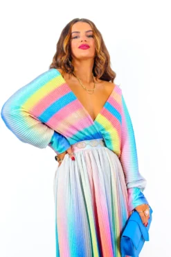 Always Be You - Rainbow Stripe Pleated Midi Dress 15 Always Be You - Rainbow Stripe Pleated Midi Dress -Glamoros Clothing Shop AlwaysBeYou RainbowStripePleatedMidiDress 7