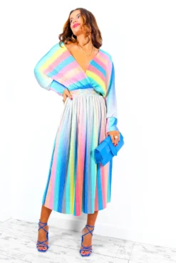 Always Be You - Rainbow Stripe Pleated Midi Dress 12 Always Be You - Rainbow Stripe Pleated Midi Dress -Glamoros Clothing Shop AlwaysBeYou RainbowStripePleatedMidiDress 8