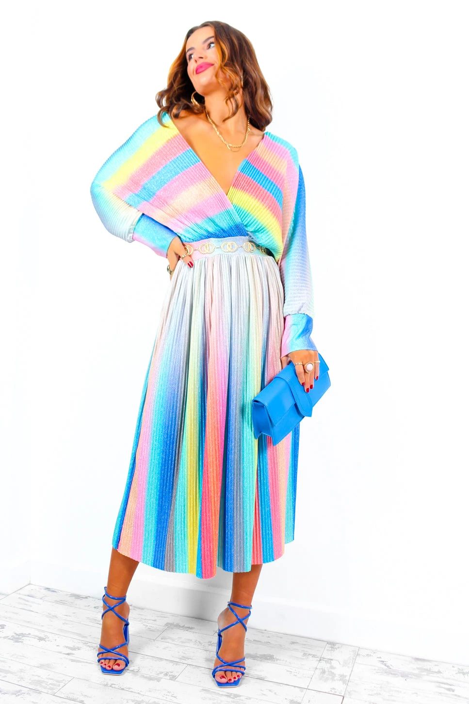 Always Be You - Rainbow Stripe Pleated Midi Dress 3 Always Be You - Rainbow Stripe Pleated Midi Dress - Image 3