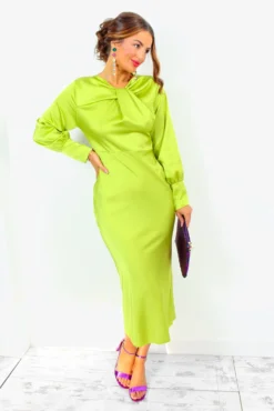 Always Classy - Lime Satin Twist Detail Maxi Dress -Glamoros Clothing Shop AlwaysClassy LimeSatinTwistDetailMaxiDress 7