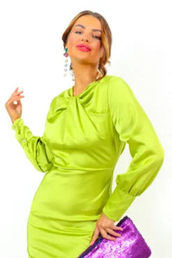 Always Classy - Lime Satin Twist Detail Maxi Dress -Glamoros Clothing Shop AlwaysClassy LimeSatinTwistDetailMaxiDress 9