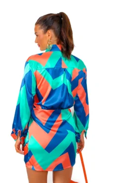 Always That Girl - Green Orange Geometric Mini Wrap Dress -Glamoros Clothing Shop AlwaysThatGirl GreenOrangeGeometricMiniWrapDress4