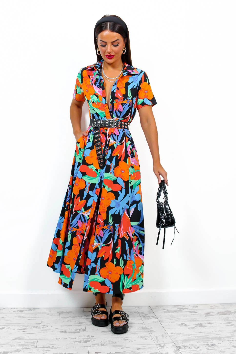 Angel In Me - Black Multi Tropical Maxi Shirt Dress 3 Angel In Me - Black Multi Tropical Maxi Shirt Dress - Image 3