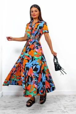 Angel In Me - Black Multi Tropical Maxi Shirt Dress 9 Angel In Me - Black Multi Tropical Maxi Shirt Dress -Glamoros Clothing Shop AngelInMe BlackMultiTropicalMaxiShirtDress 5