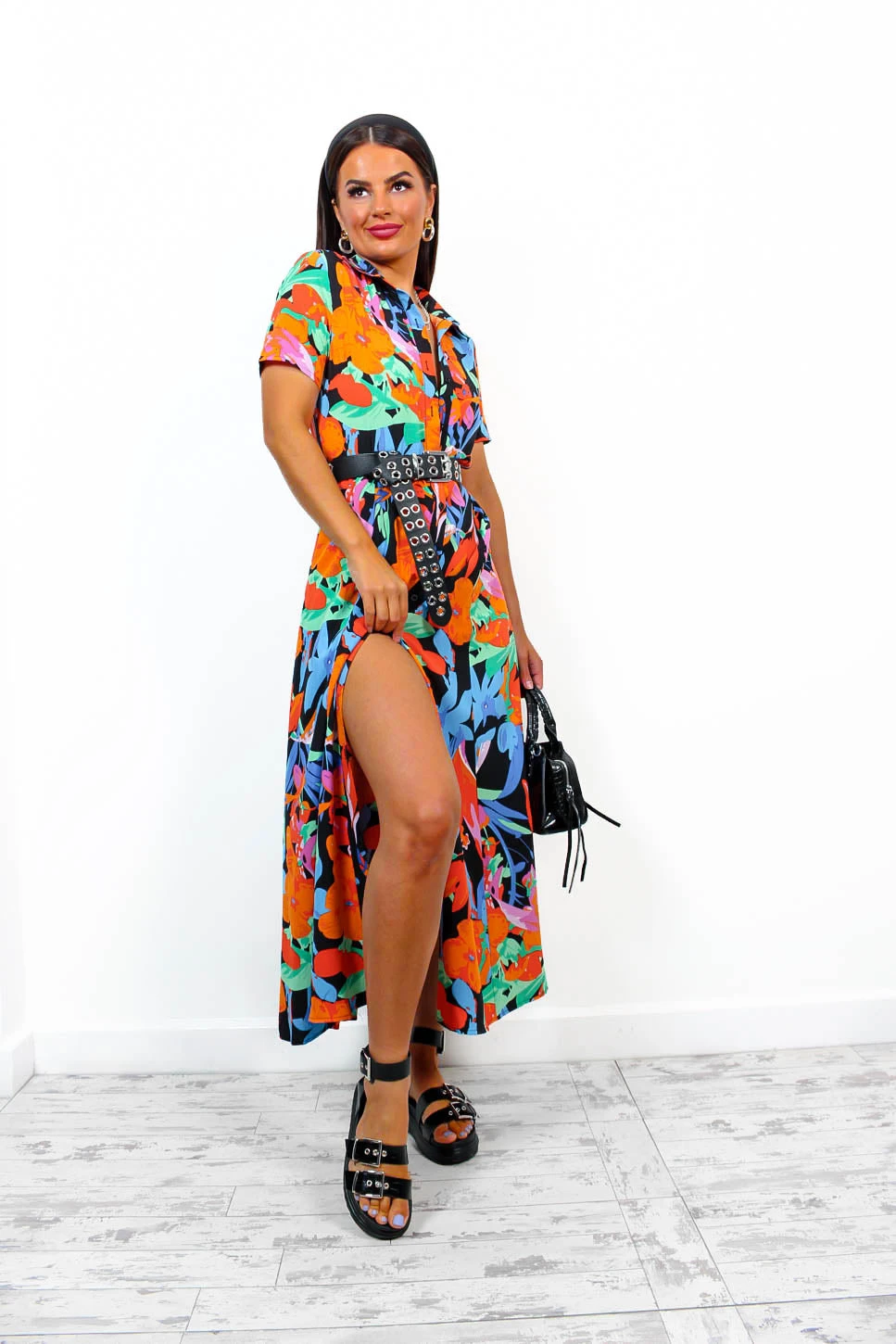 Angel In Me - Black Multi Tropical Maxi Shirt Dress 5 Angel In Me - Black Multi Tropical Maxi Shirt Dress - Image 5