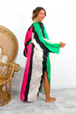 Anything But Ordinary - Pink Green Monochrome Abstract Print Batwing Midi Dress -Glamoros Clothing Shop AnythingButOrdinary PinkGreenMonochromeAbstractPrintBatwingMidiDress 4