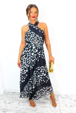Artemis - Black Spot Pleated Maxi Dress -Glamoros Clothing Shop Artemis BlackSpotPleatedMaxiDress 3