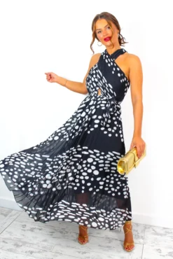 Artemis - Black Spot Pleated Maxi Dress -Glamoros Clothing Shop Artemis BlackSpotPleatedMaxiDress 6
