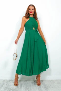 Artemis - Green Pleated Maxi Dress -Glamoros Clothing Shop Artemis GreenPleatedMaxiDress1 scaled