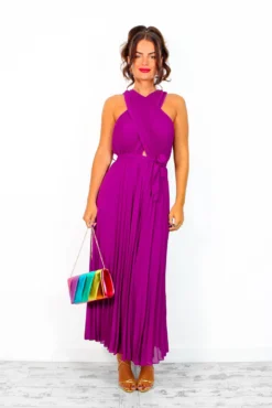 Artemis - Magenta Pleated Maxi Dress -Glamoros Clothing Shop Artemis MagentaPleatedMaxiDress1