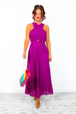 Artemis - Magenta Pleated Maxi Dress -Glamoros Clothing Shop Artemis MagentaPleatedMaxiDress2
