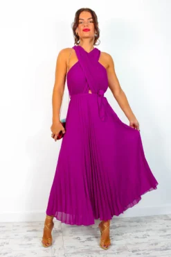 Artemis - Magenta Pleated Maxi Dress -Glamoros Clothing Shop Artemis MagentaPleatedMaxiDress5