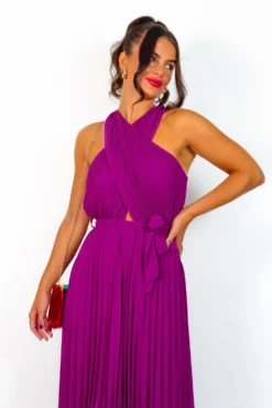 Artemis - Magenta Pleated Maxi Dress -Glamoros Clothing Shop Artemis MagentaPleatedMaxiDress6