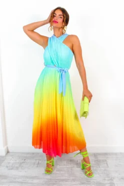 Artemis - Multi Ombre Print Pleated Midi Dress -Glamoros Clothing Shop Artemis MultiOmbrePrintPleatedMidiDress 2