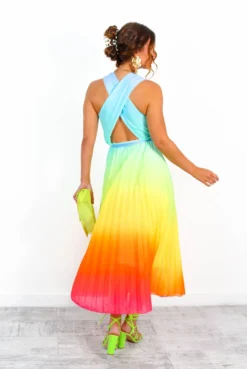 Artemis - Multi Ombre Print Pleated Midi Dress -Glamoros Clothing Shop Artemis MultiOmbrePrintPleatedMidiDress 5