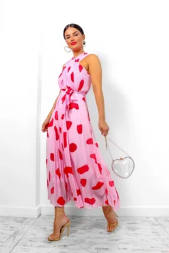Artemis - Pink Red Print Pleated Maxi Dress -Glamoros Clothing Shop Artemis PinkRedPrintPleatedMaxiDress 6