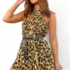 Artemis - Tan Leopard Pleated Mini Dress
