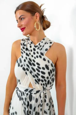 Artemis - White Spot Pleated Maxi Dress -Glamoros Clothing Shop Artemis WhiteSpotPleatedMaxiDress6