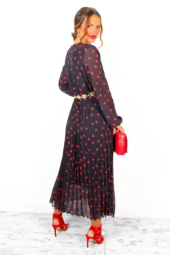 Bad Romance - Black Red Heart Print Pleated Midi Dress -Glamoros Clothing Shop BadRomance BlackRedHeartPrintPleatedMidiDress 1