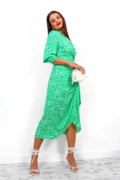 Be Mine - Green Leopard Print Midi Wrap Dress -Glamoros Clothing Shop BeMine GreenLeopardPrintMidiWrapDress 4