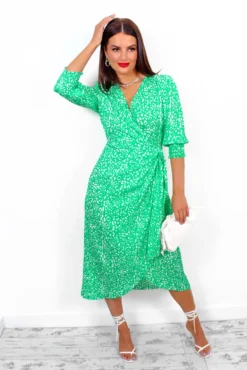 Be Mine - Green Leopard Print Midi Wrap Dress -Glamoros Clothing Shop BeMine GreenLeopardPrintMidiWrapDress 5