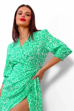 Be Mine - Green Leopard Print Midi Wrap Dress -Glamoros Clothing Shop BeMine GreenLeopardPrintMidiWrapDress 6