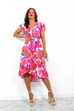 Be My Lover - Pink Multi Floral Midi Dress -Glamoros Clothing Shop BeMyLover PinkMultiFloralMidiDress1