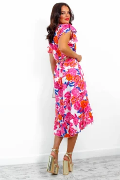 Be My Lover - Pink Multi Floral Midi Dress -Glamoros Clothing Shop BeMyLover PinkMultiFloralMidiDress2