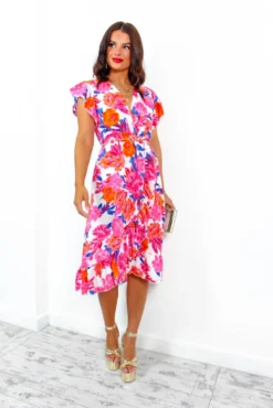 Be My Lover - Pink Multi Floral Midi Dress -Glamoros Clothing Shop BeMyLover PinkMultiFloralMidiDress4