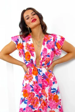 Be My Lover - Pink Multi Floral Midi Dress -Glamoros Clothing Shop BeMyLover PinkMultiFloralMidiDress5