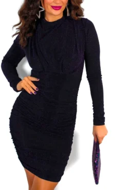 Be The Exception - Black Plum Glitter Ruched Bodycon Midi Dress -Glamoros Clothing Shop BeTheException BlackPlumGlitterRuchedBodyconMidiDress 8