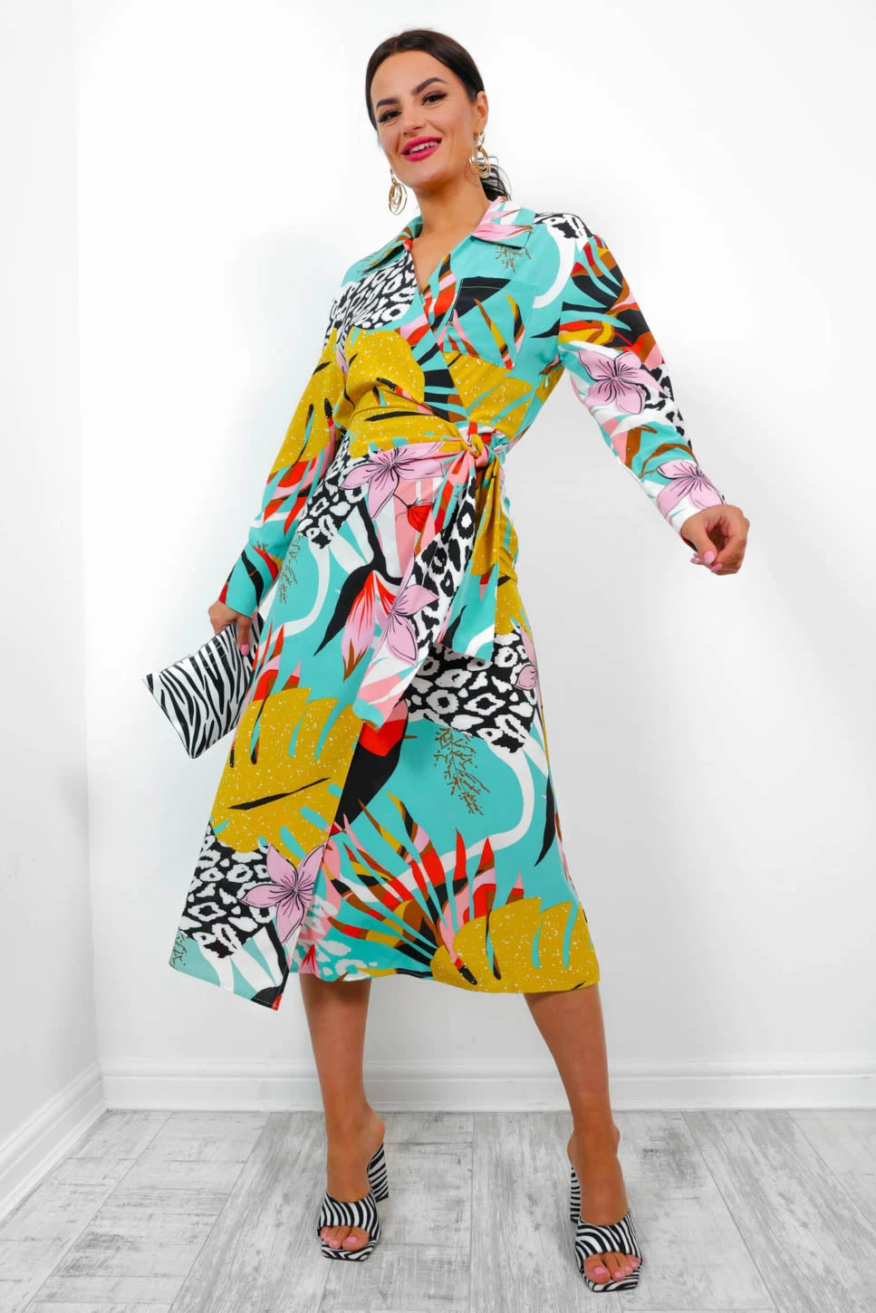 Be Your Fantasy - Turquoise Botanical Print Midi Dress 3 Be Your Fantasy - Turquoise Botanical Print Midi Dress - Image 3