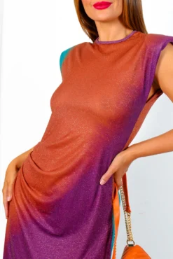Beat The Ruche - Purple Rust Lurex Midi Dress -Glamoros Clothing Shop BeatTheRuche PurpleRustLurexMidiDress 1
