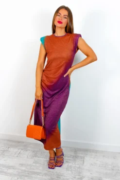 Beat The Ruche - Purple Rust Lurex Midi Dress -Glamoros Clothing Shop BeatTheRuche PurpleRustLurexMidiDress 4