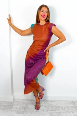 Beat The Ruche - Purple Rust Lurex Midi Dress -Glamoros Clothing Shop BeatTheRuche PurpleRustLurexMidiDress 6