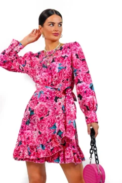 Catwalk Beautiful Day - Pink Floral Mini Wrap Dress 7 Catwalk Beautiful Day - Pink Floral Mini Wrap Dress -Glamoros Clothing Shop BeautifulDay PinkFloralMiniWrapDress2