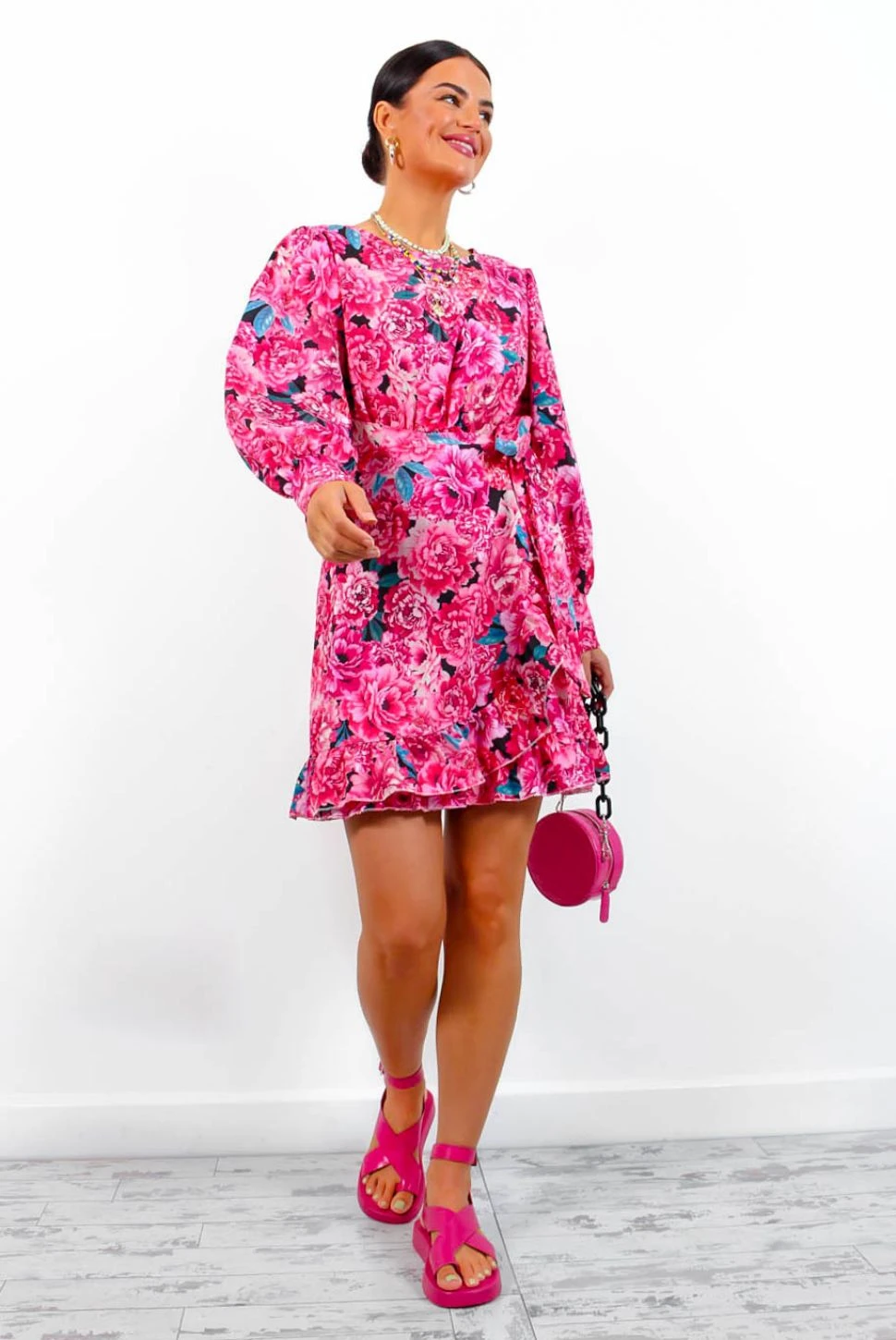 Catwalk Beautiful Day - Pink Floral Mini Wrap Dress 5 Catwalk Beautiful Day - Pink Floral Mini Wrap Dress - Image 5