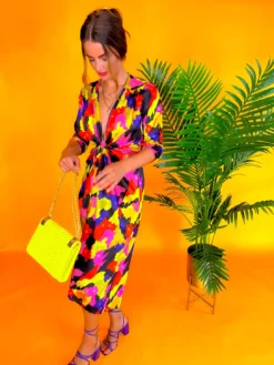 Best Intentions - Pink Yellow Printed Midi Wrap Dress 19 Best Intentions - Pink Yellow Printed Midi Wrap Dress -Glamoros Clothing Shop BestIntentions PinkYellowPrintedMidiWrapDress