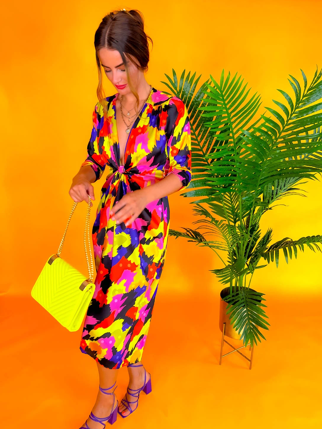 Best Intentions - Pink Yellow Printed Midi Wrap Dress 10 Best Intentions - Pink Yellow Printed Midi Wrap Dress - Image 10