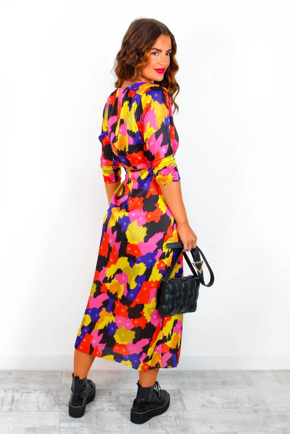 Best Intentions - Pink Yellow Printed Midi Wrap Dress 9 Best Intentions - Pink Yellow Printed Midi Wrap Dress - Image 9